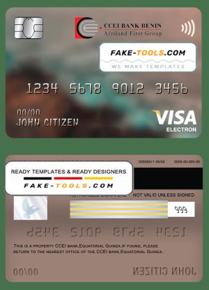 Equatorial Guinea CCEI Bank visa electron card template in PSD format, fully editable