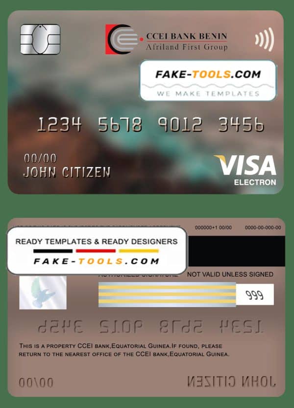 Equatorial Guinea CCEI Bank visa electron card template in PSD format, fully editable