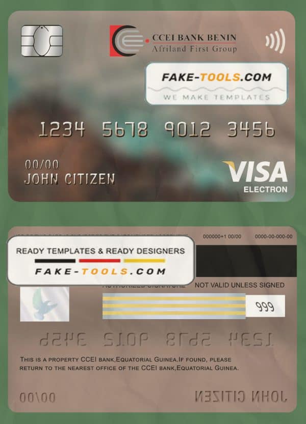 Equatorial Guinea CCEI Bank visa electron card template in PSD format, fully editable