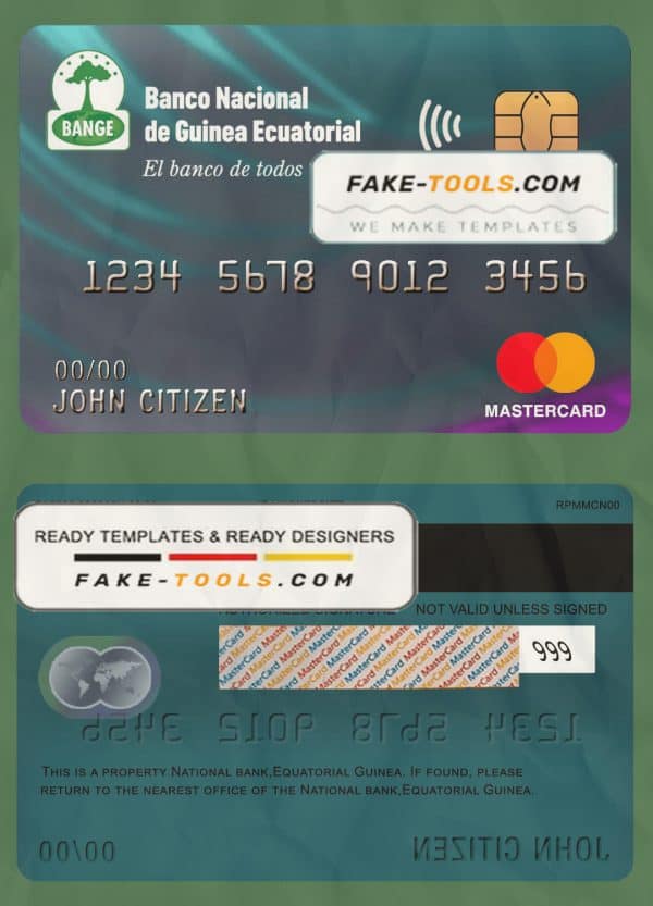 Equatorial Guinea The National Bank mastercard template in PSD format, fully editable
