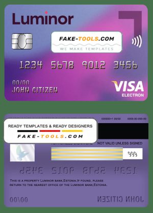 Estonia Luminor Bank visa electron card template in PSD format, fully editable