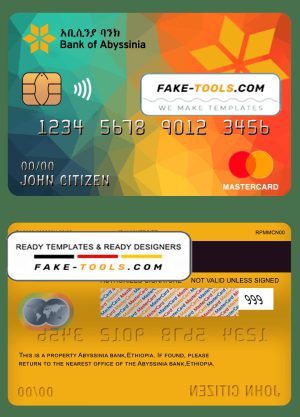 Ethiopia Bank of Abyssinia bank mastercard template in PSD format, fully editable