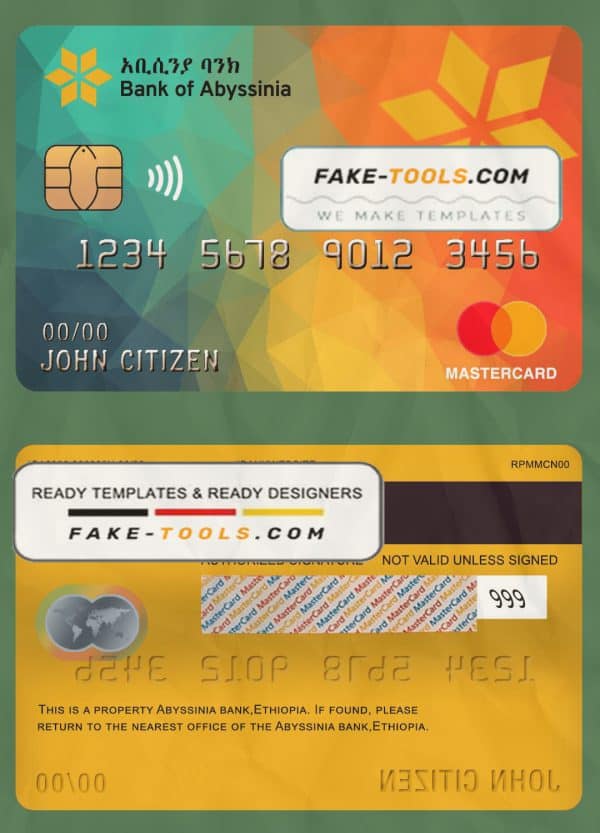 Ethiopia Bank of Abyssinia bank mastercard template in PSD format, fully editable