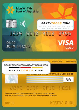 Ethiopia Bank of Abyssinia bank visa gold card template in PSD format, fully editable