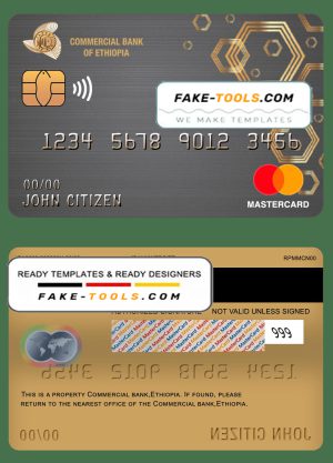Ethiopia Commercial Bank mastercard template in PSD format, fully editable