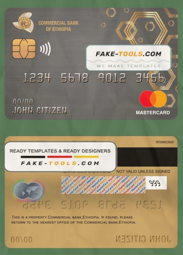 Ethiopia Commercial Bank mastercard template in PSD format, fully editable