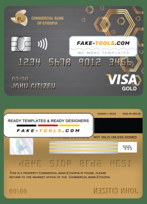 Ethiopia Commercial Bank visa gold card template in PSD format, fully editable