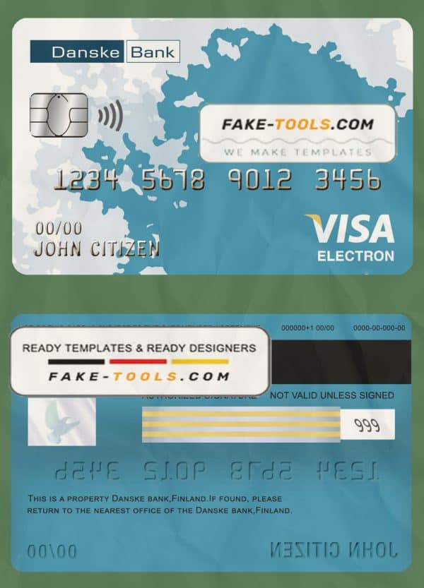 Finland Danske bank visa electron card template in PSD format, fully editable
