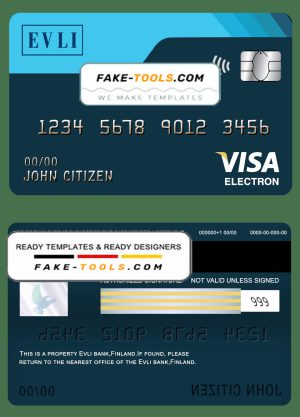 Finland Evli bank visa electron card template in PSD format, fully editable