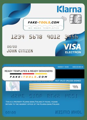 Finland Klarna bank visa electorn card template in PSD format, fully editable