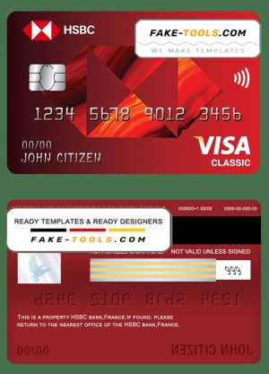 France HSBC bank visa classic card template in PSD format, fully editable