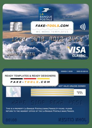 France La Banque Postale bank visa classic card template in PSD format, fully editable