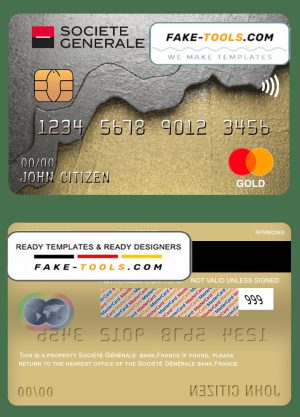France Société Générale bank mastercard template in PSD format, fully editable