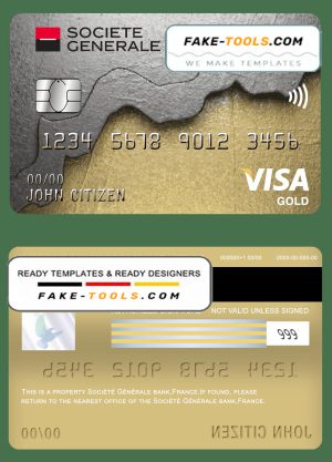 France Société Générale bank visa gold card template in PSD format, fully editable