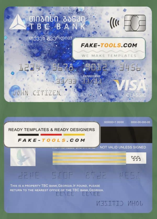 Georgia TBC bank visa classic card template in PSD format, fully editable