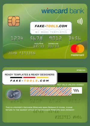 Germany Aschheim Wirecard bank mastercard template in PSD format, fully editable