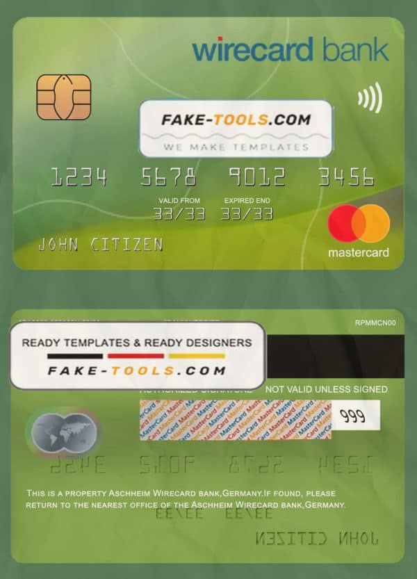 Germany Aschheim Wirecard bank mastercard template in PSD format, fully editable
