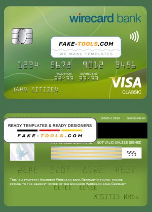 Germany Aschheim Wirecard bank visa classic card template in PSD format, fully editable