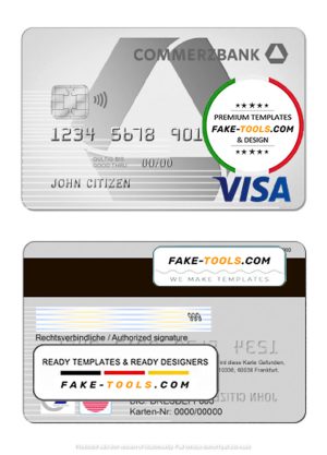 Germany Commerzbank visa card template in PSD format, fully editable