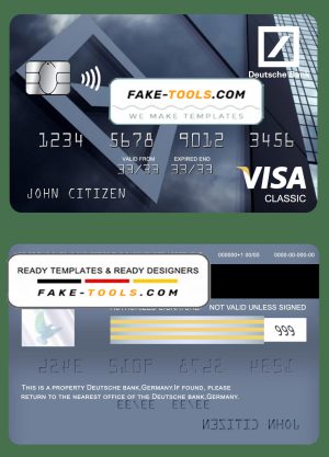 Germany Deutsche bank visa classic card template in PSD format, fully editable
