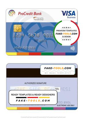 Germany ProCredit Bank visa business credit card template in PSD format, fully editable