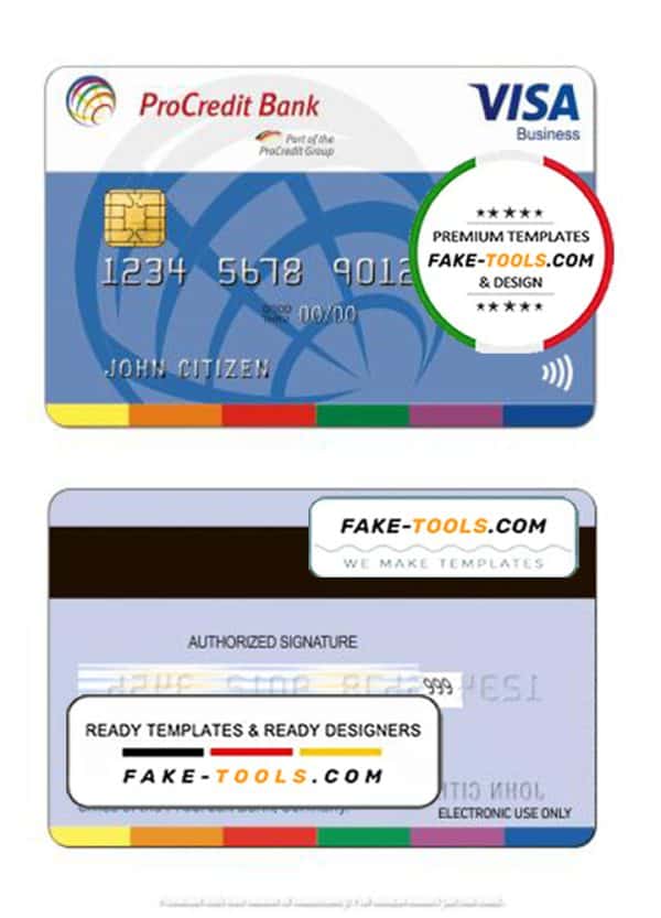 Germany ProCredit Bank visa business credit card template in PSD format, fully editable