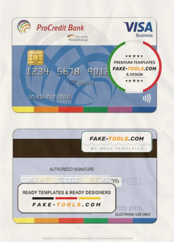 Germany ProCredit Bank visa business credit card template in PSD format, fully editable