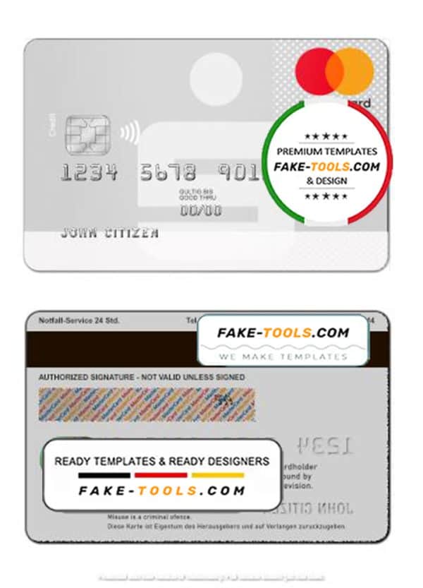 Germany Sparkasse Bank mastercard card template in PSD format, fully editable