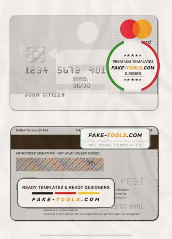 Germany Sparkasse Bank mastercard card template in PSD format, fully editable