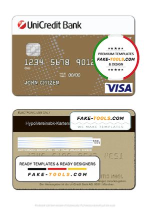 Germany UniCredit Bank visa credit card template in PSD format, fully editable