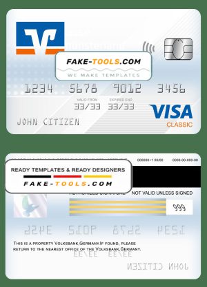 Germany Volksbank Jever bank visa classic card template in PSD format, fully editable