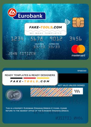 Greece Eurobank Ergasias bank mastercard template in PSD format, fully editable