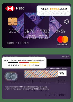 Greece HSBC bank mastercard template in PSD format, fully editable