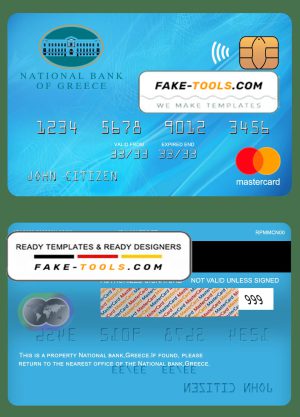 Greece National bank mastercard template in PSD format, fully editable