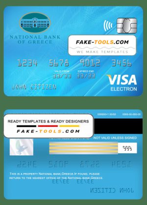 Greece National bank visa electron card template in PSD format, fully editable