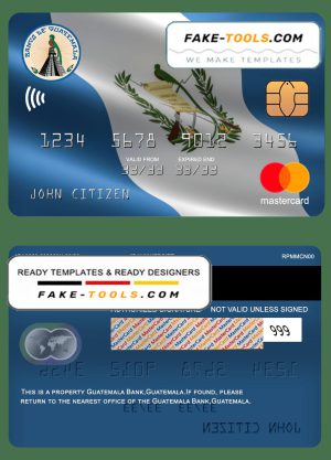 Guatemala Banco de Guatemala bank mastercard template in PSD format, fully editable