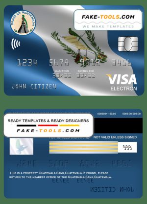 Guatemala Banco de Guatemala bank visa electron card template in PSD format, fully editable
