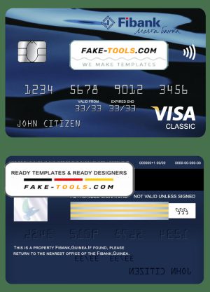 Guinea Fibank bank visa classic card template in PSD format, fully editable