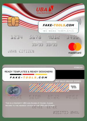 Guinea UBA bank mastercard template in PSD format, fully editable