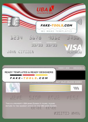 Guinea UBA bank visa platinum card template in PSD format, fully editable