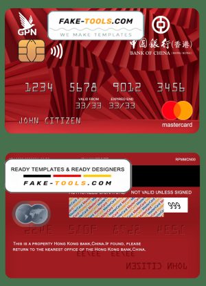 Hong Kong Bank of China mastercard template in PSD format, fully editable