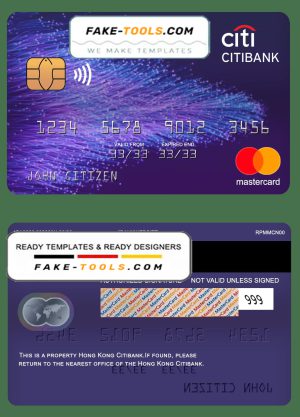 Hong Kong Citibank mastercard template in PSD format, fully editable