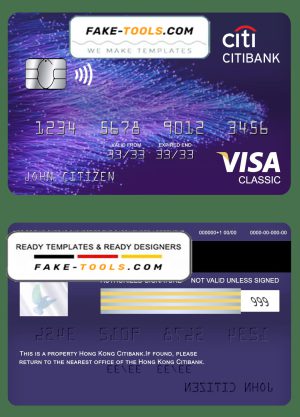Hong Kong Citibank visa classic card template in PSD format, fully editable
