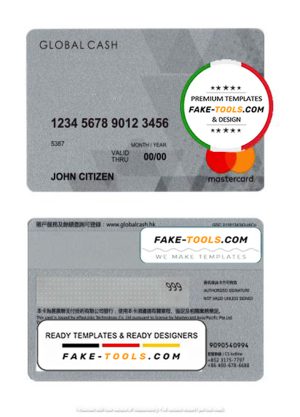Hong Kong Global Cash mastercard template in PSD format