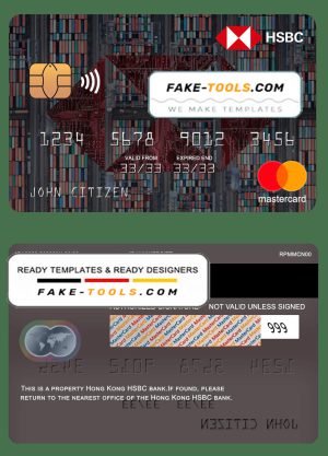 Hong Kong HSBC bank mastercard, fully editable template in PSD format