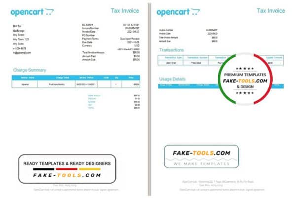 Hong Kong OpenCart tax invoice template in Word and PDF format, fully editable