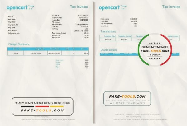 Hong Kong OpenCart tax invoice template in Word and PDF format, fully editable