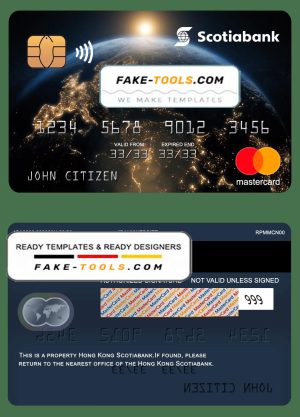 Hong Kong Scotiabank mastercard, fully editable template in PSD format