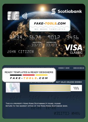 Hong Kong Scotiabank visa classic card, fully editable template in PSD format
