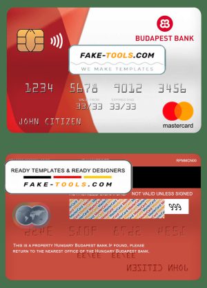 Hungary Budapest bank mastercard, fully editable template in PSD format